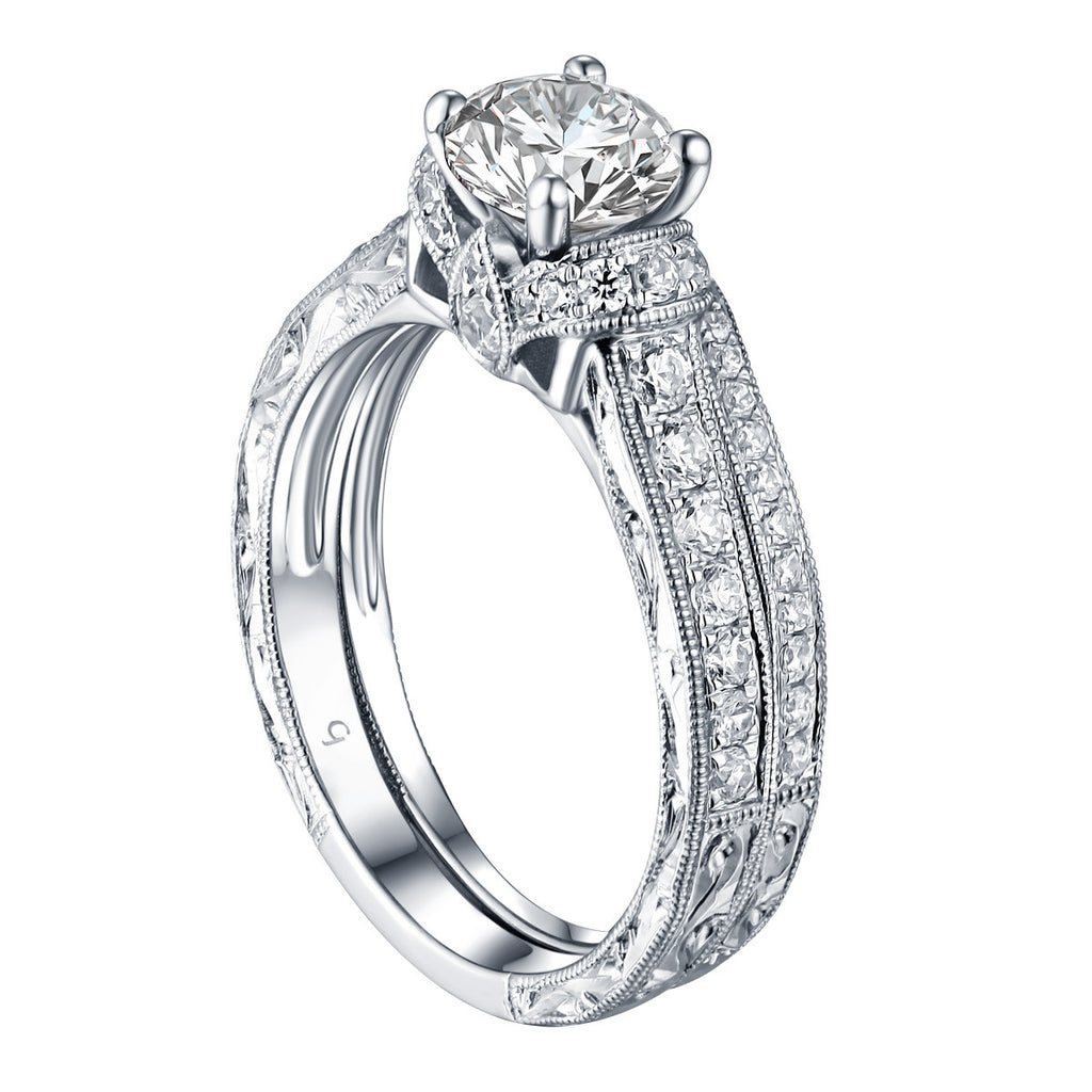 Round Diamond Engagement Ring S201623A and Band S201623B