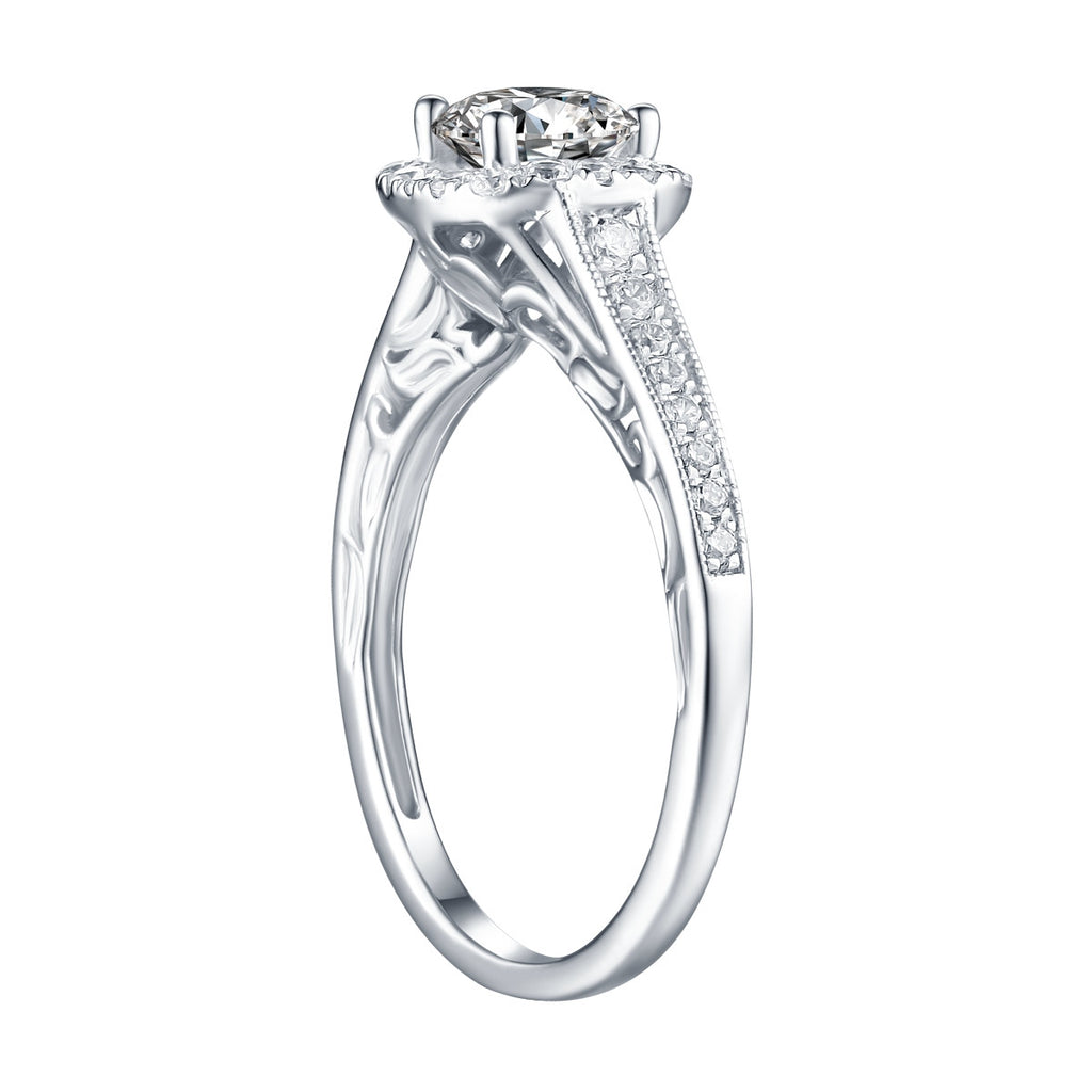 White Gold Round Engagement Ring S2016100A and Band S2016100B