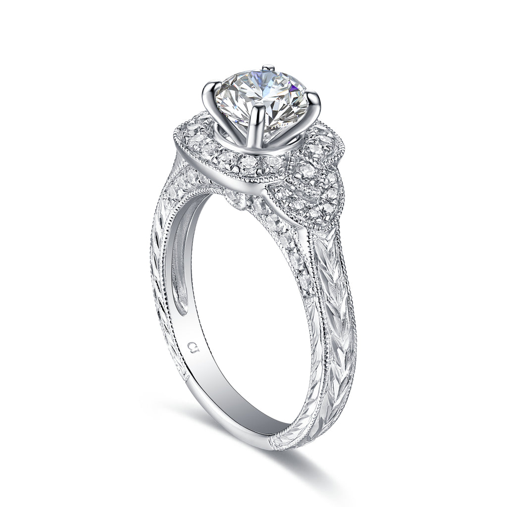 Halos Round Engagement Ring S2012680A and Band Set S2012680B