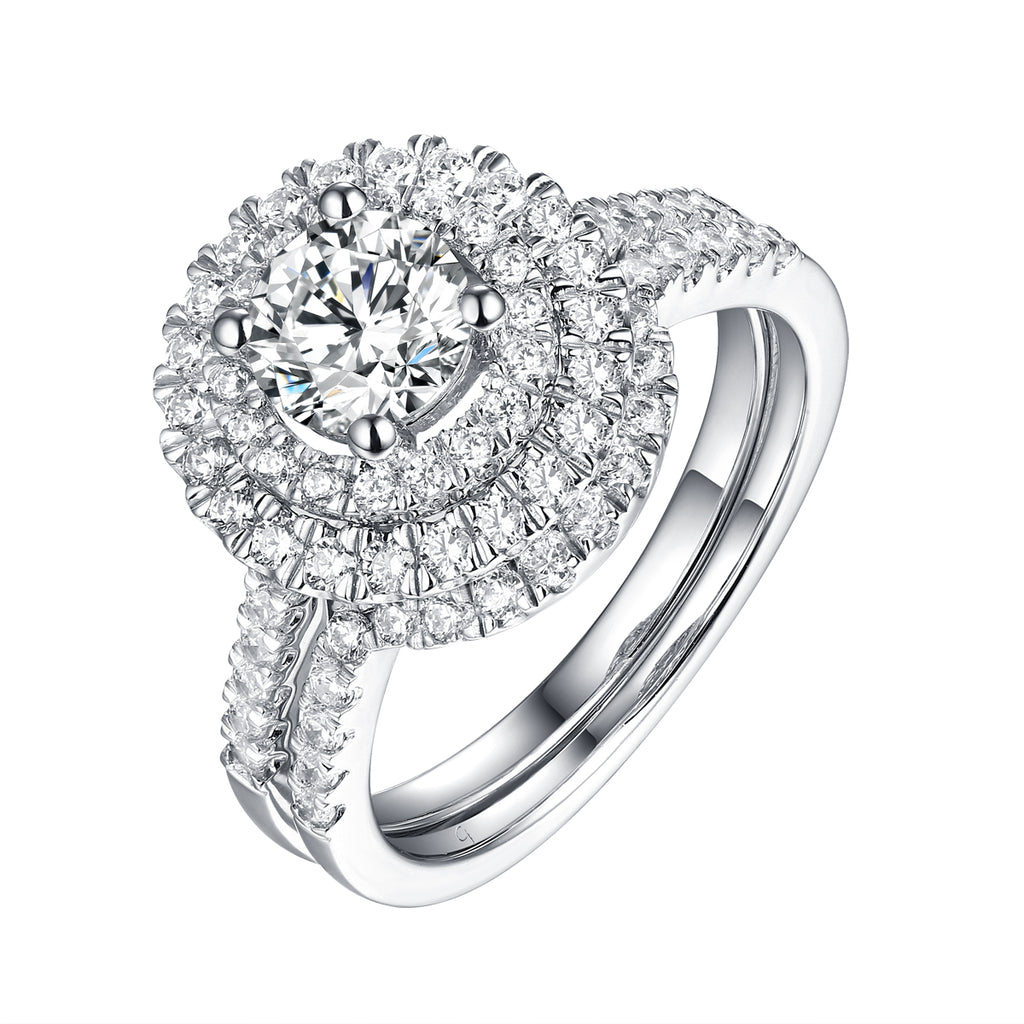 White Gold Round Engagement Ring S2016113A and Band S2016113B