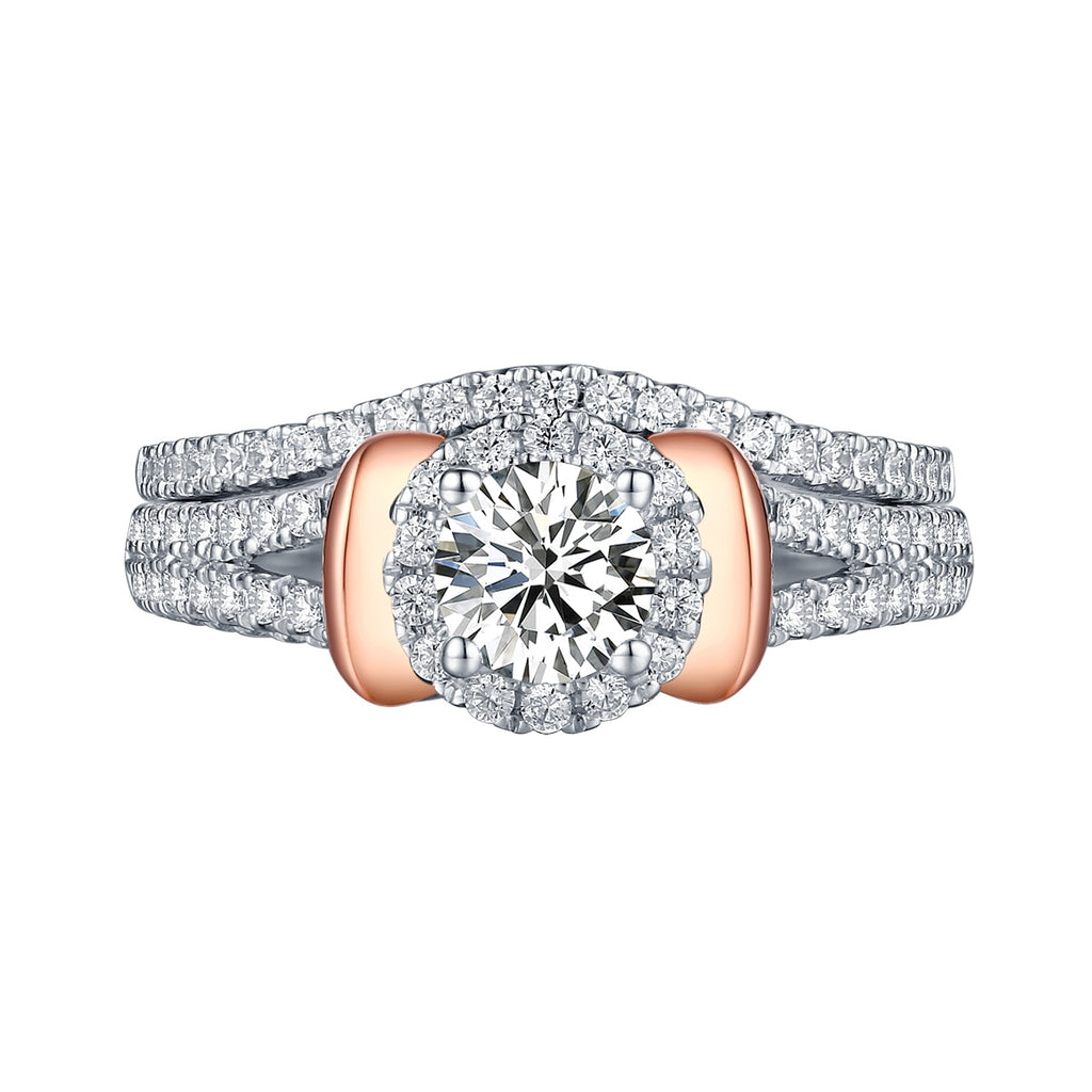 Two Tone Rose Gold and White Gold Round Engagement Ring S201636A and Band S201636B