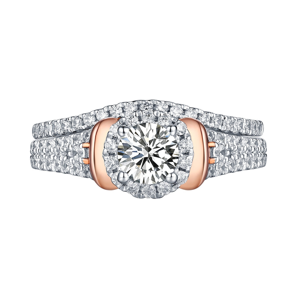 Two Tone Rose Gold and White Gold Round Engagement Ring S201639A and Band S201639B