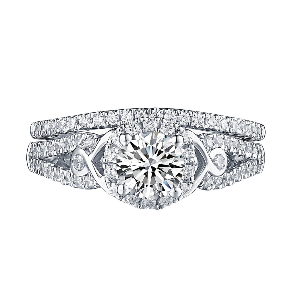 White Gold Round Engagement Ring S201644A and Band S201644B