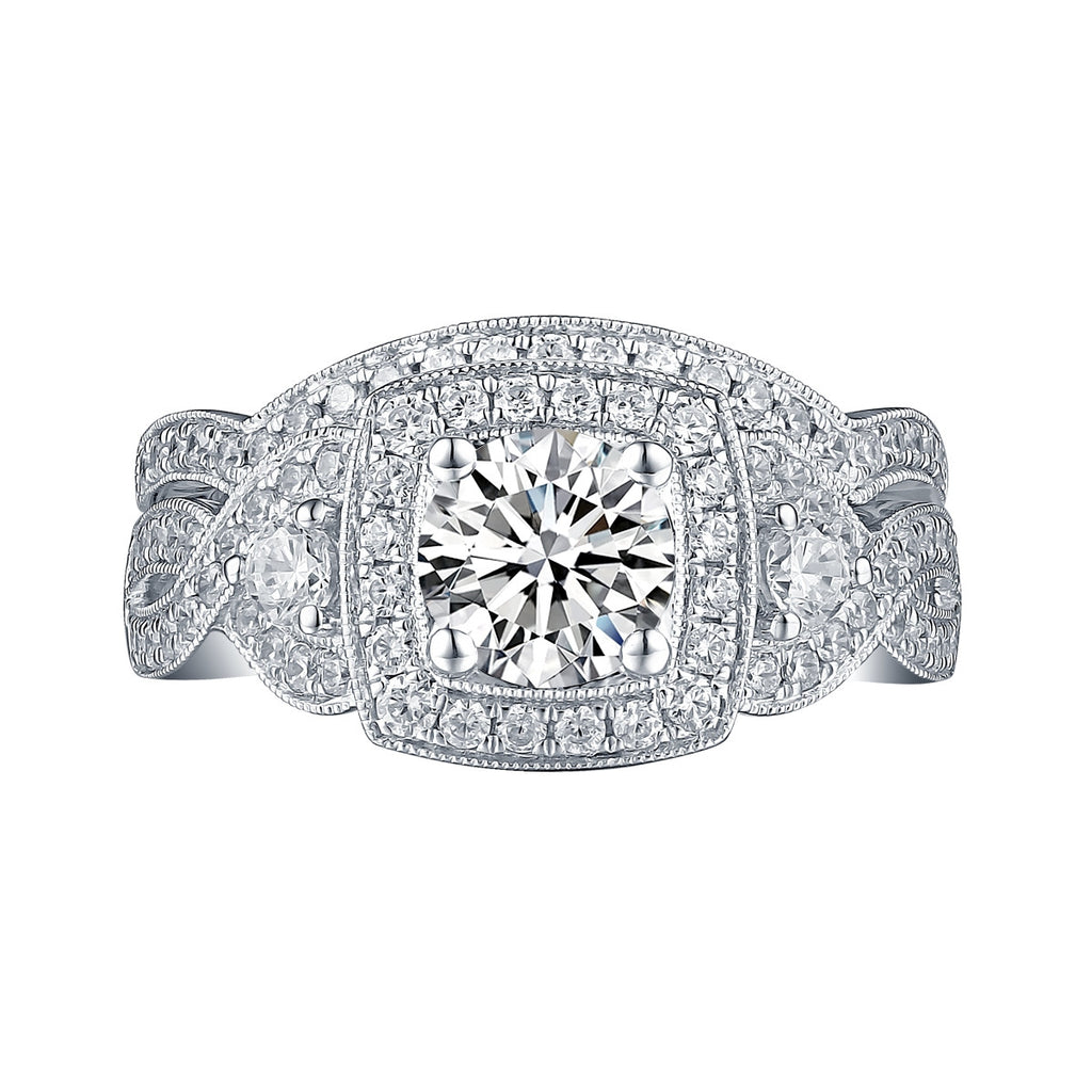 White Gold Round Engagement Ring S201671A and Band S201671B