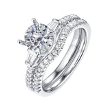 White Gold Fancy Cut Round and Taper Diamond Engagement Ring S2012075A and Matching Wedding Ring S2012075B