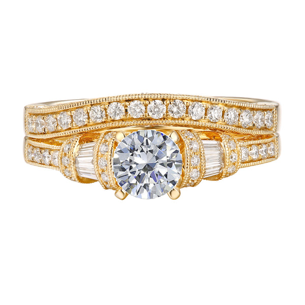 Fancy Cut Round and Taper Diamond Engagement Ring S2012078A and Matching Wedding Ring S2012078B