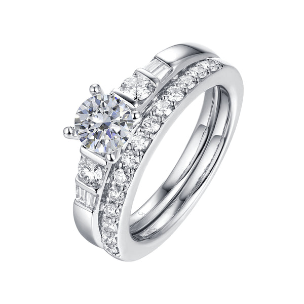 Fancy Cut Round and Taper Diamond Engagement Ring S2012080A and Matching Wedding Ring S2012080B