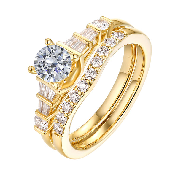 Fancy Cut Round and Taper Diamond Engagement Ring S2012081A and Matching Wedding Ring S2012081B
