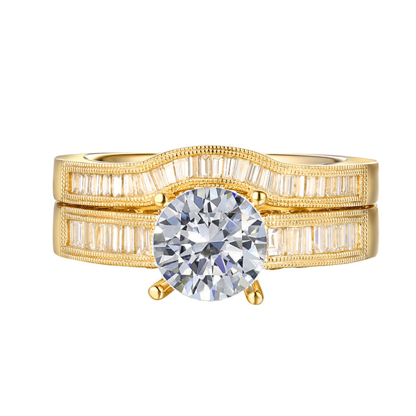 Fancy Cut Round and Taper Diamond Engagement Ring S2012084A and Matching Wedding Ring S2012084B