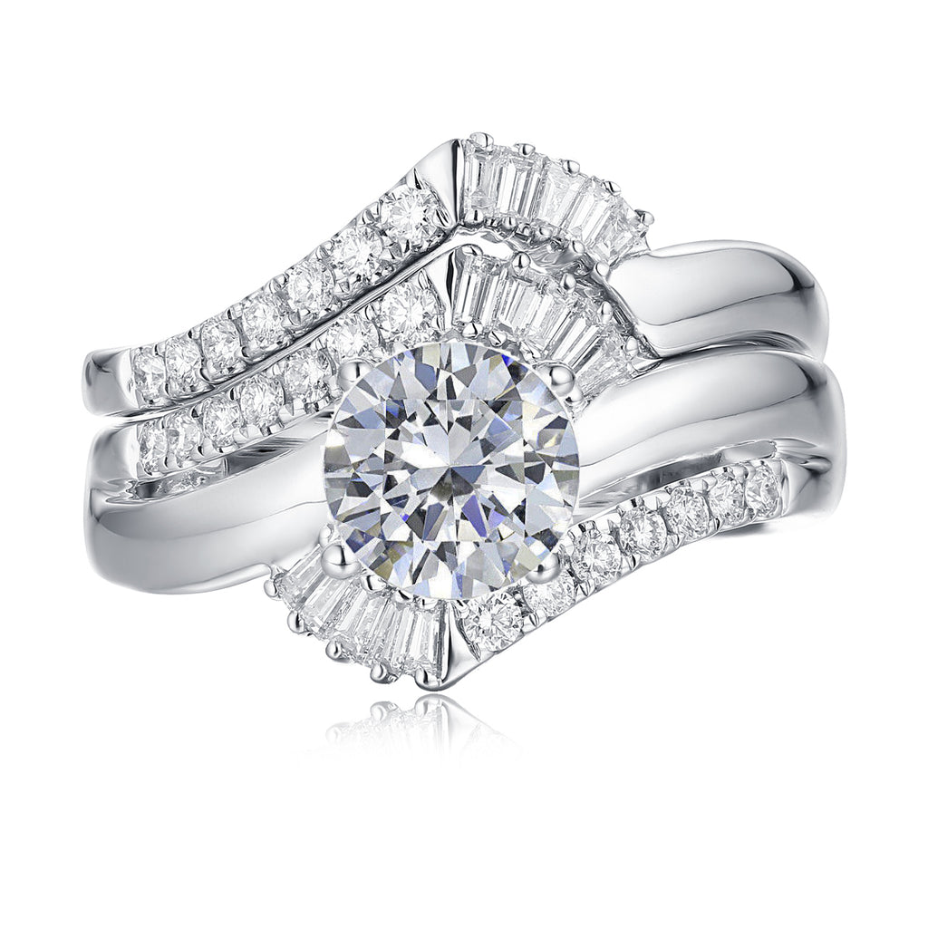 Fancy Cut Round and Taper Diamond Engagement Ring S2012085A and Matching Wedding Ring S2012085B