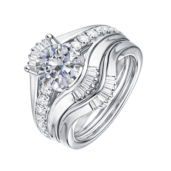 Fancy Cut Round and Taper Diamond Engagement Ring S2012086A and Matching Wedding Ring S2012086B