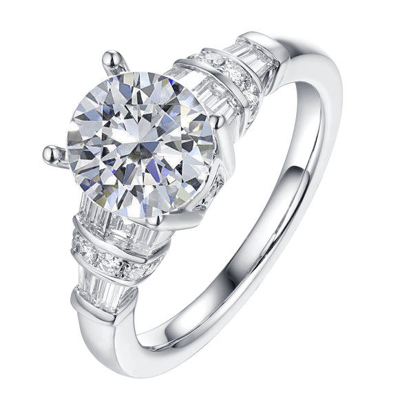 Fancy Cut Round and Taper Diamond Engagement Ring S2012087A