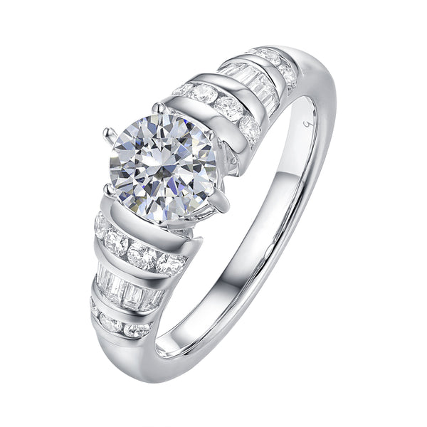 Fancy Cut Round and Taper Diamond Engagement Ring S2012088A