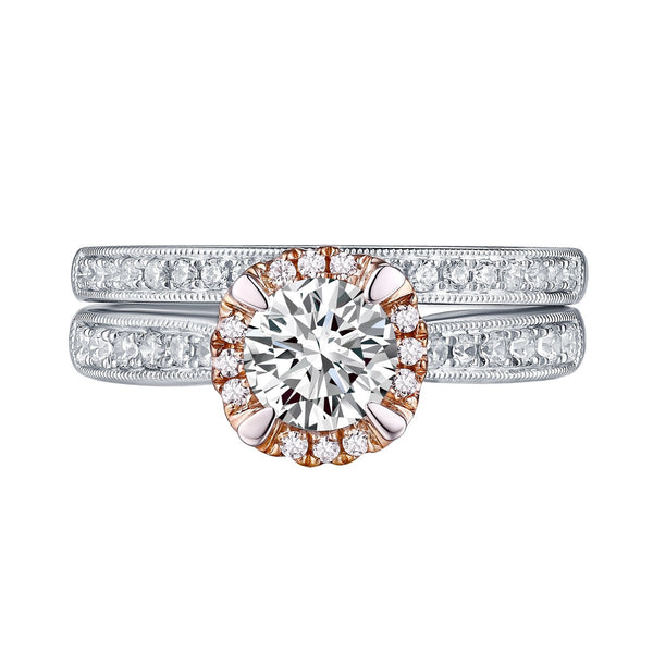 Two-tone Round Diamond Engagement Ring S201619A and Band Set S201619B