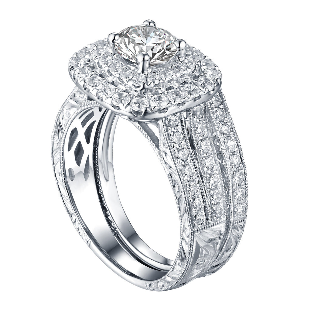 Mystere Halos Round Engagement Ring S201594A and Band Set S201594B