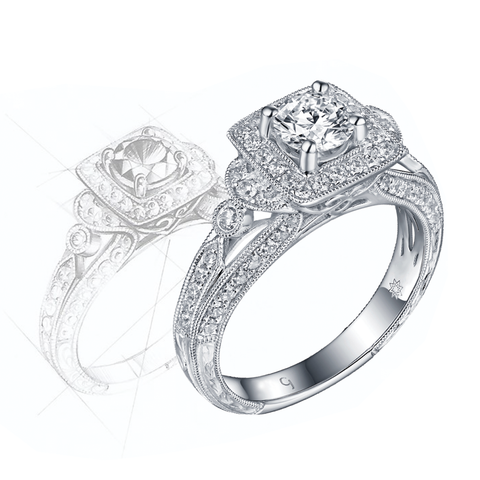 Taj Engagement Ring SV0230A and Wedding Ring SV0230B Set