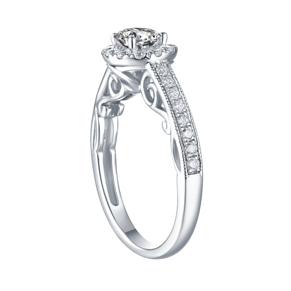 White Gold Round Engagement Ring S2016117A and Wedding Ring S2016117B