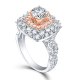White Gold and Rose Gold Halos Round Engagement Ring S2012684A and Band Set S2012684B