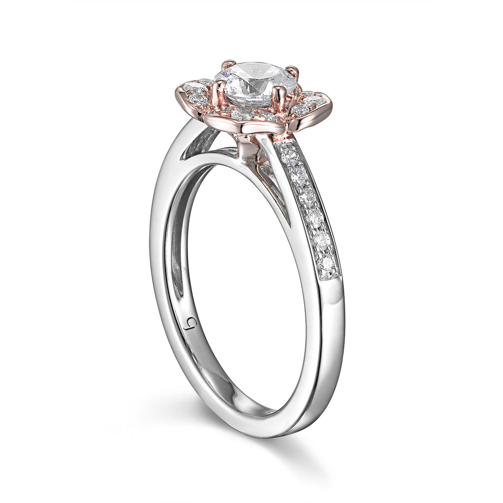 Floral Round Engagement Ring S201517A and Band Set S201517B