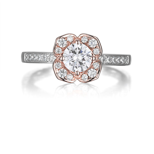 Floral Round Engagement Ring S201517A and Band Set S201517B