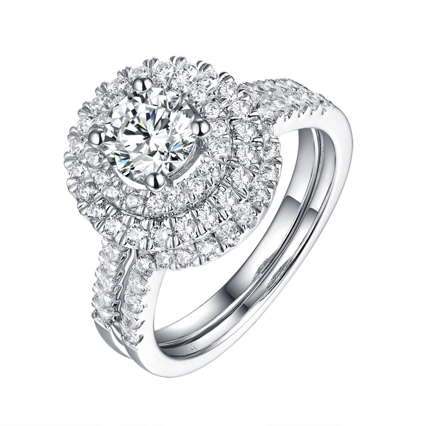 White Gold Round Engagement Ring S2016113A and Band S2016113B