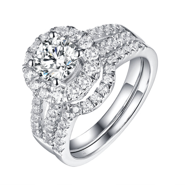 White Gold Round Engagement Ring S2016114A and Band S2016114B