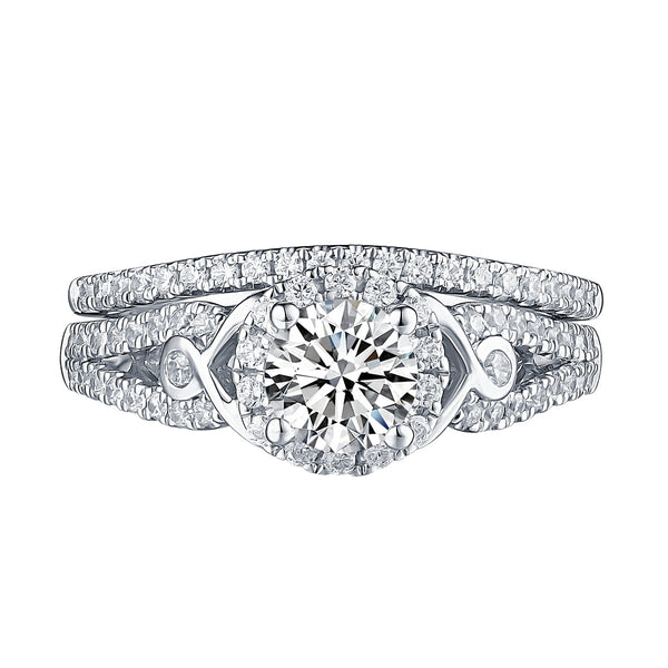 White Gold Round Engagement Ring S201644A and Band S201644B