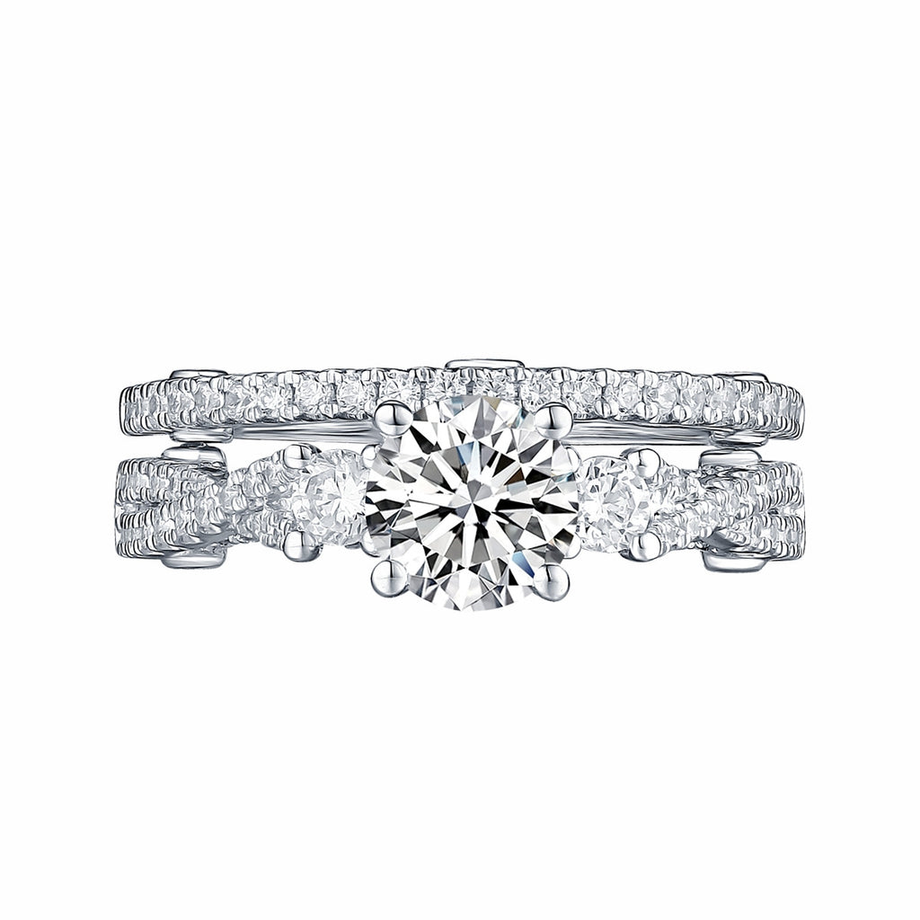 White Gold Round Engagement Ring S201647A and Band S201647B