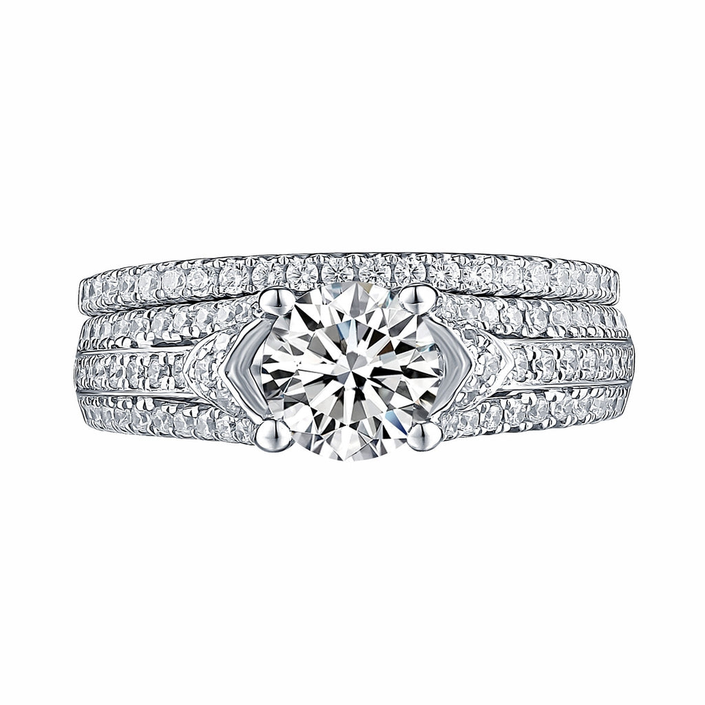 White Gold Round Engagement Ring S201650A and Band S201650B