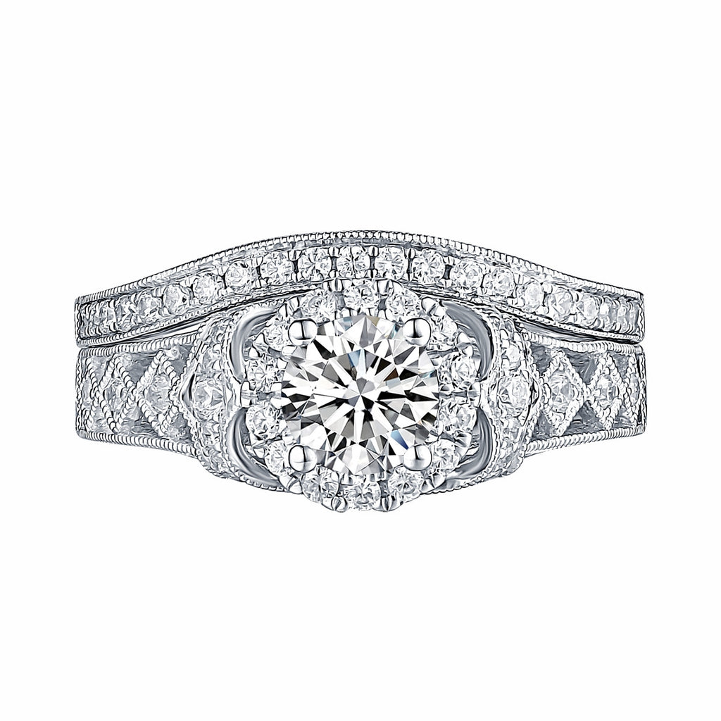 White Gold Round Engagement Ring S201660A and Band S201660B