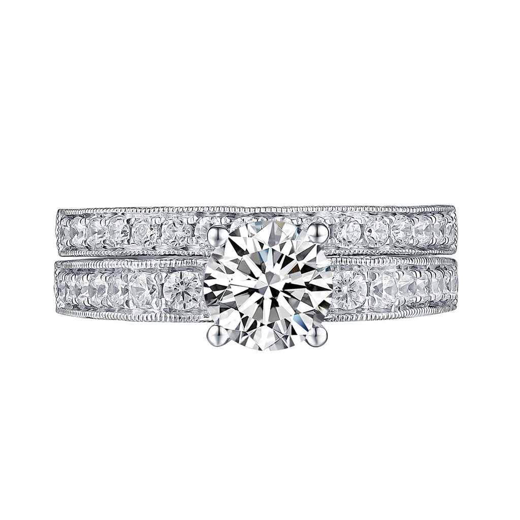 White Gold Round Engagement Ring S201668A and Band S201668B