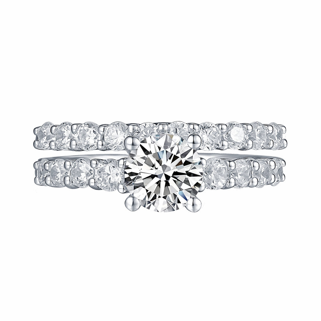White Gold Round Engagement Ring S201674A and Band S201674B