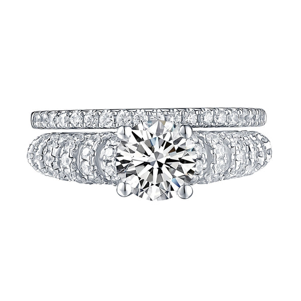 White Gold Round Engagement Ring S201677A and Band S201677B