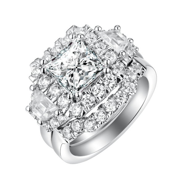 Fancy Cut Round and Trapezoid Diamond Engagement Ring S201871A and Matching Wedding Ring S201871B
