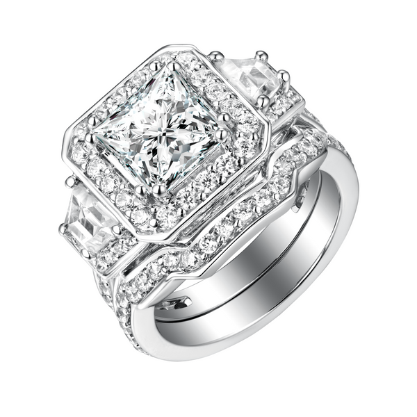 Fancy Cut Round and Trapezoid Diamond Engagement Ring S201873A and Matching Wedding Ring S201873B