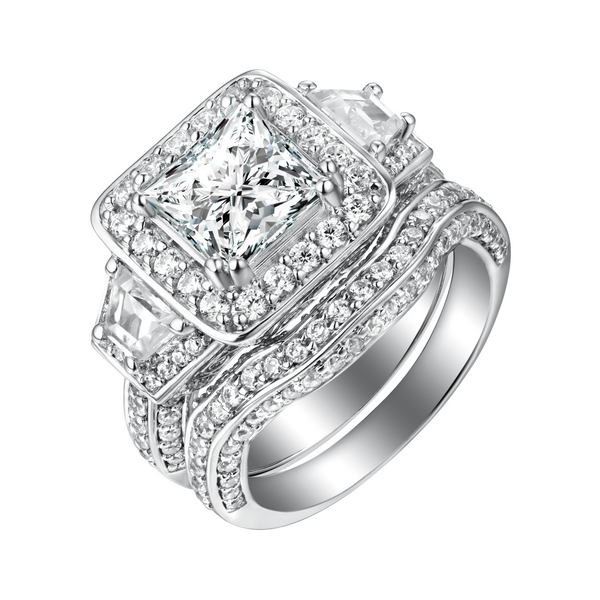 Fancy Cut Round and Trapezoid Diamond Engagement Ring S201875A and Matching Wedding Ring S201875B