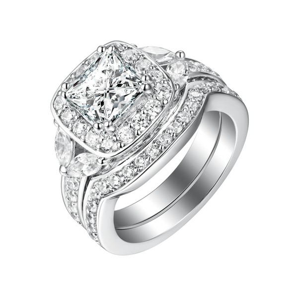 White Gold Fancy Cut Round and Marquise Diamond Engagement Ring S201880A and Matching Wedding Ring S201880B