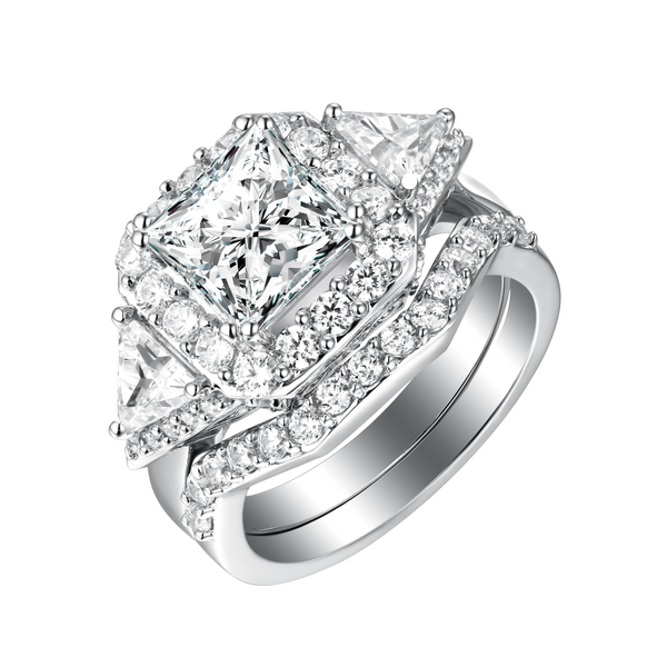 White Gold Fancy Cut Round and Trillion Diamond Engagement Ring S201881A and Matching Wedding Ring S201881B