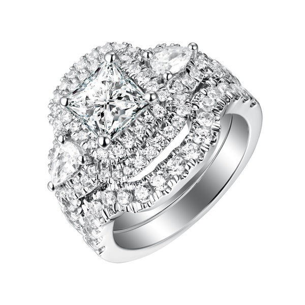 White Gold Fancy Cut Round and Pear Cut Diamond Engagement Ring S201882A and Matching Wedding Ring S201882B