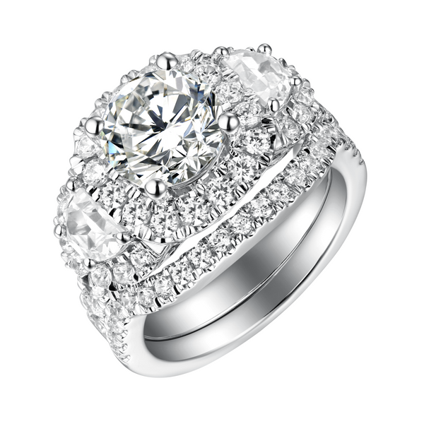 White Gold Fancy Cut Round and Trapezoid Diamond Engagement Ring S201883A and Matching Wedding Ring S201883B