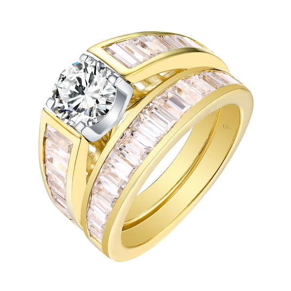 Fancy Cut Round and Taper Diamond Engagement Ring S201885A and Matching Wedding Ring S201885B