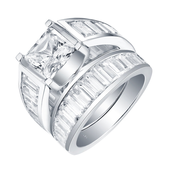 Fancy Cut Round and Taper Diamond Engagement Ring S201886A and Matching Wedding Ring S201886B