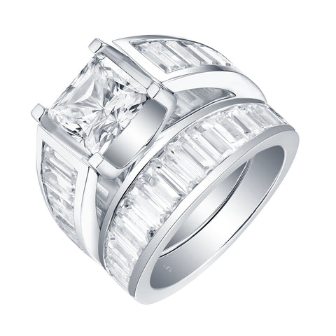Fancy Cut Round and Taper Diamond Engagement Ring S201886A and Matching Wedding Ring S201886B