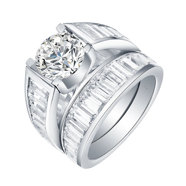 Fancy Cut Round and Taper Diamond Engagement Ring S201887A and Matching Wedding Ring S201887B