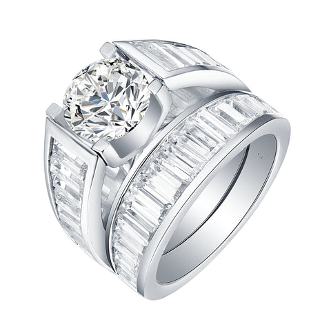 Fancy Cut Round and Taper Diamond Engagement Ring S201887A and Matching Wedding Ring S201887B