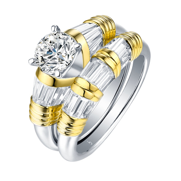 Fancy Cut Round and Taper Diamond Engagement Ring S201888A and Matching Wedding Ring S201888B