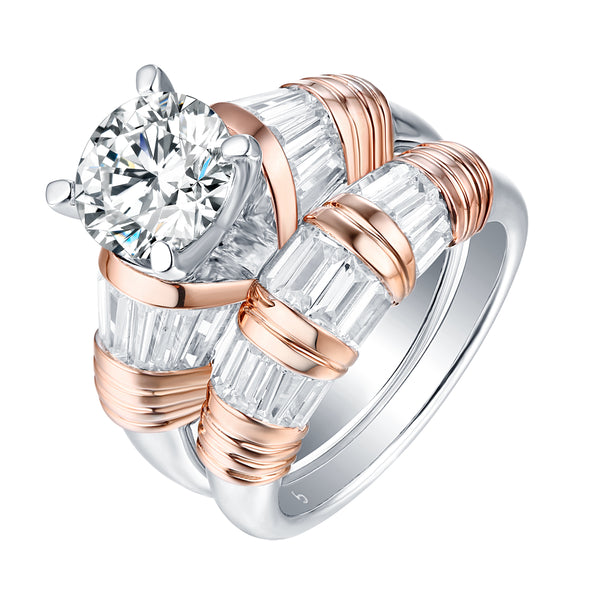 Fancy Cut Round and Taper Diamond Engagement Ring S201889A and Matching Wedding Ring S201889B